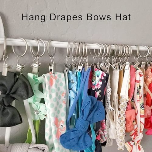 40 Pack Matte Silver Curtain Rings with Clips, Curtain Hooks Hangers Clip Rings for Hanging Drapes Bows Hat, Drapery Rings 1.26 in I D, Fits up to 1 in Diameter Curtain Rod.