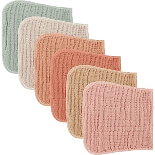 Konssy Muslin Baby Burp Cloths Sets for Unisex- 6 Pack Large 100% Cotton Burping Clothes for Newborn，Baby Girls and Boys - Peach Color