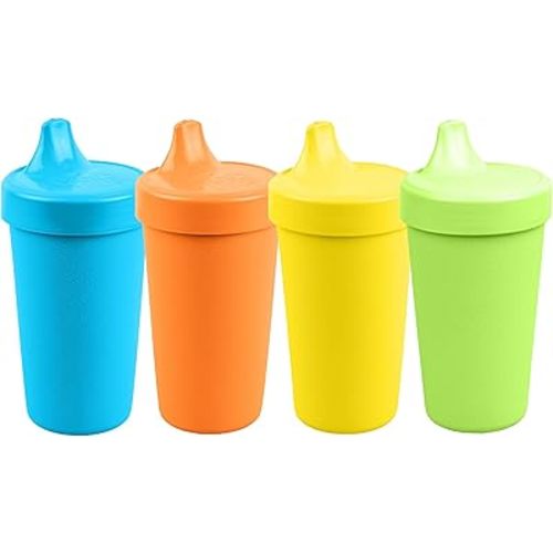 Re-Play Spill-Proof Sippy Cups for Toddlers - Kids Reusable 10 Oz Set of 4, Dishwasher & Microwave Safe, Made in USA, Spring