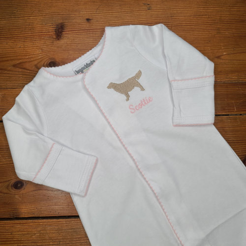 Embroidered Dog Picot Trimmed Monogrammed Baby Girl or Boy Sack Gown Baby Gift, Baby Shower Gift, Customizable! FREE SHIPPING!