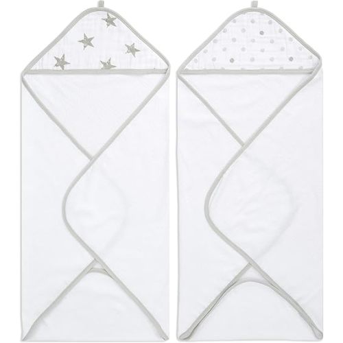 aden + anais Classic Hooded Baby Bath Towel, 100% Terry Cotton, 2 Pack, Dusty
