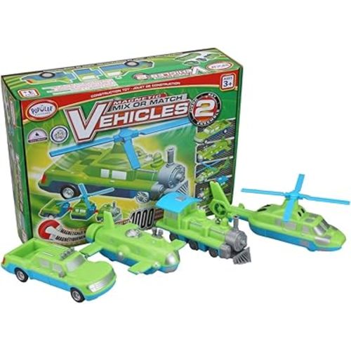 POPULAR PLAYTHINGS Magnetic Mix or Match Vehicles 2 Toy Play Set, 12 Pieces