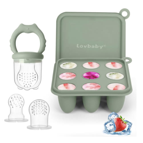 Baby Fruit Food Feeder Breastmilk Popsicle Molds, Silicone Food Freezer Tray for Cooling Teething Relief, Baby Food Feeder for Safe Infant Self Feeding, Includes 3 Extra Food Pacifier