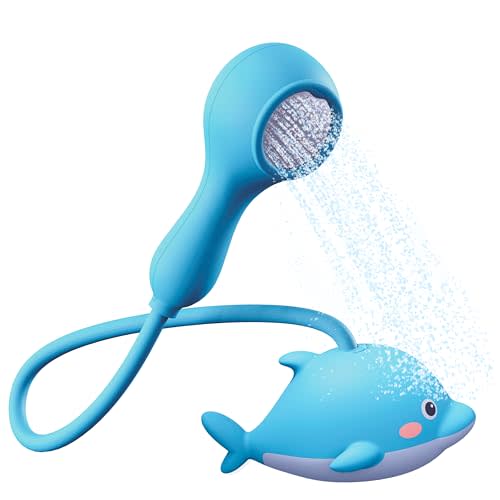 Rechargeable Baby Bath Shower Head - Kids Toddler Bathtub Sprayer Toy - Infant Child Tub Accessories Dolphin Bathtime Water Pump