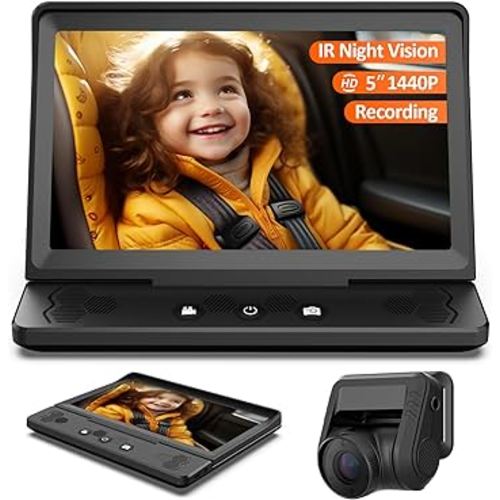 Baby Car Camera HD 1440P Recording, ZGZUXO 5” Baby Car Monitor with Full-Color Night Vision Camera, Infant Safety Baby Car Mirror Rear Facing for Backseat with Wide Clear View, Easy Installation