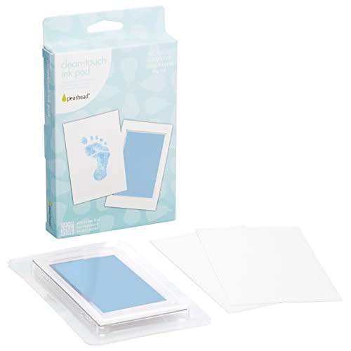 Pearhead Newborn Baby Handprint and Footprint Kit - No Mess Clean-Touch Ink Pad with Impression Cards, Baby Boy Keepsake, Perfect Keepsake for Family, Acid-Free, Blue