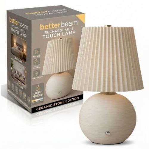 Bell + Howell LUNA Cordless Rechargeable Touch Table Lamp 3 Mode Dimmable LED USB-C Bedside Light Cream
