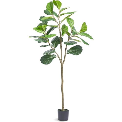 VEVOR Artificial Fiddle Leaf Fig Tree, 5 FT, Secure PE Material & Anti-Tip Tilt Protection Low-Maintenance Faux Plant, Lifelike Green Fake Potted Tree for Home Office Warehouse Decor Indoor Outdoor