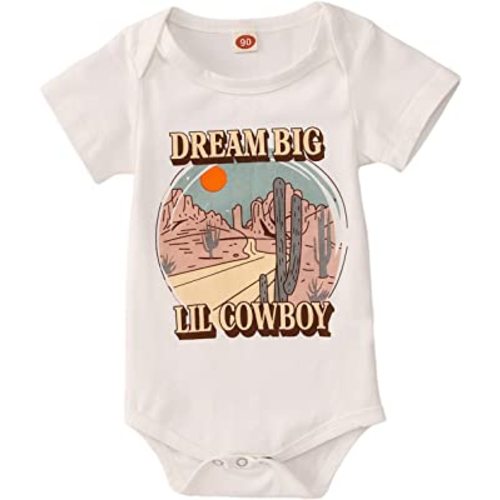 BOUTIKOME Newborn Baby Cowboy Outfit Western Baby Boy Girl Clothes Infant Country Romper One Piece Bodysuit