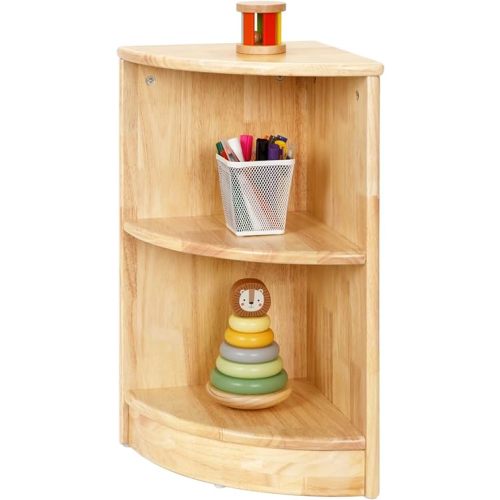 Rubber Wood Corner Cabinet, 2-Tier Toy Organizers and Storage, Montessori Shelf for Kids Room, Playroom, Nursery, Classroom, Kindergarten