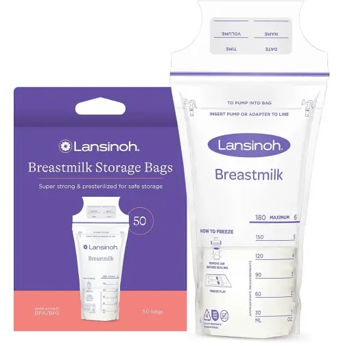 Lansinoh Breastmilk Storage Bags, 50 Count, Baby Essentials, Fast Freeze & Thaw Breast Milk Bags for Baby Bottle Feeding, Superior Strength & Stretch, 6 Ounce