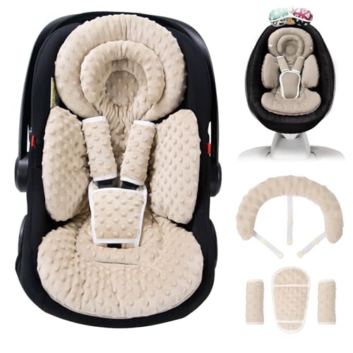 TinlyFinly Infant Car Seat Insert with Extra Cushion for Preemie to Toddler, Reversible Newborn Carseat Insert for Baby Head Body Support, Fits for Stroller, Baby Swing, Bouncer - Dots, Beige