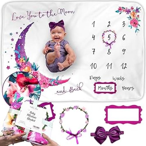 Luka & Lily Baby Milestone Blanket - Ultra Soft Fleece Monthly Milestone Blanket for Baby Girl and Boy - Perfect for Baby's First Year Growth Chart - Monthly Baby Milestone - Pink Moon - 60"x40"