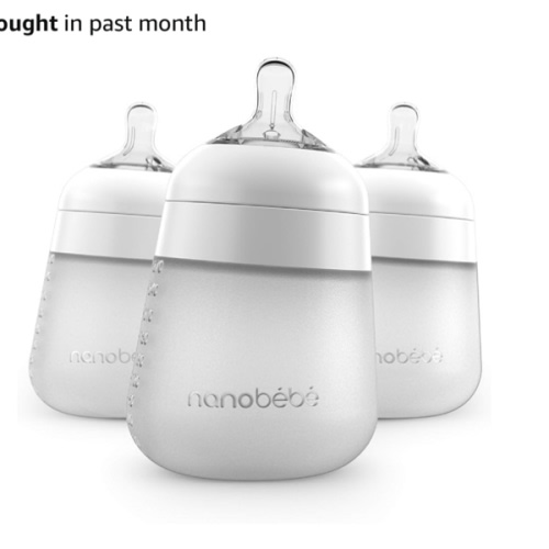 Nanobebe Flexy Silicone Baby Bottle, Anti-Colic, Natural Feel, Non-Collapsing Nipple, Non-Tip Stable Base, Easy to Clean, 3-Pack, White, 9oz