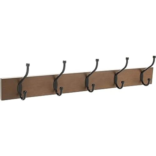 Amazon Basics Rectangular Wall-Mounted Farmhouse Coat Rack, 5 Hook, Barnwood