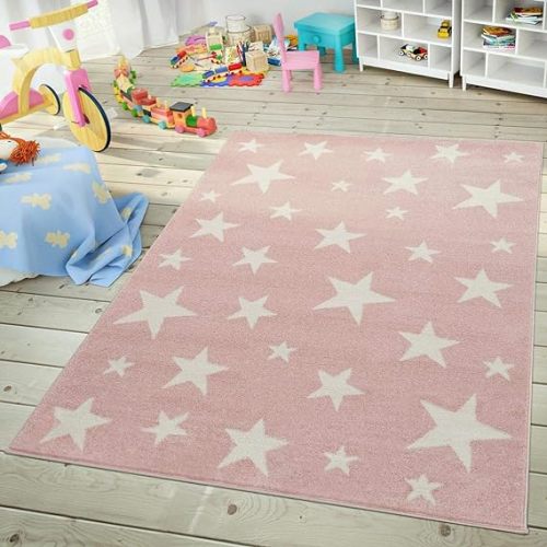 Paco Home Kids Rug with Star for Children's Room Starry Sky Design, Size:3'11" x 5'7", Colour:Pink