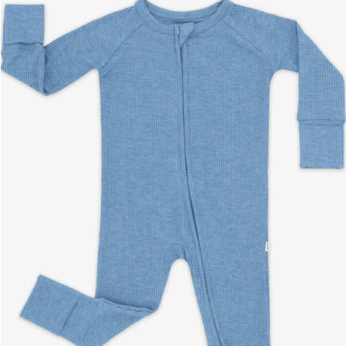 Heather Blue Ribbed Zippy - Little Sleepies