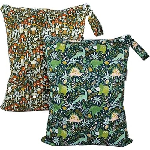 Mama Koala 2 Pack Wet Dry Bags on the Go, Swimming Pool, Beach, in Gym, Fitness Center, Natatorium, Polyester Waterproof Diaper Bag with 2 Pockets, Portable, Reusable, Machine Washable - 12in/16in-023