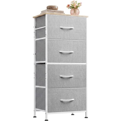 WLIVE Small Dresser Nightstand for Bedroom, 4 Drawers, Light Grey