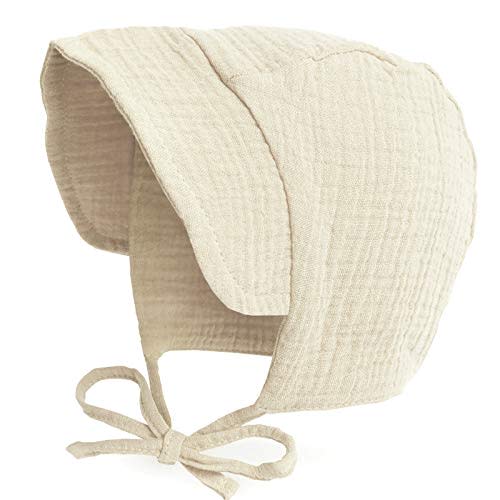 JELLYTREE Baby Hat Brimmed Sun Bonnet Muslin Double Gauze Toddler Sun Hat Infant Boys Girls Beanie Caps, 6m 12m 24m