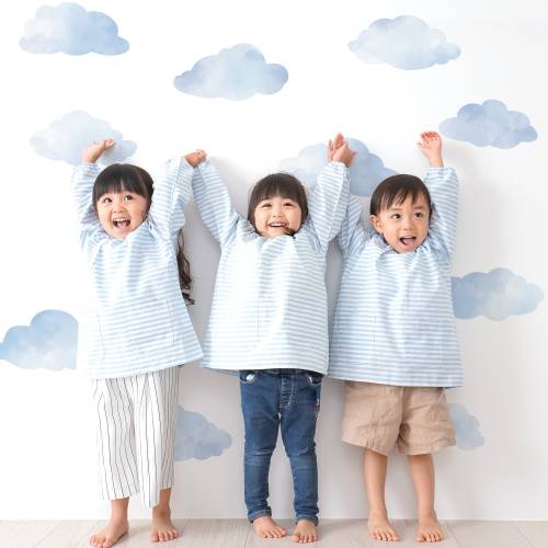 Cloud Wall Decals, Medium Size Blue Cloud Fabric Decals, Nursery Wall Decals, Peel and Stick Removable Wall Stickers Col.2