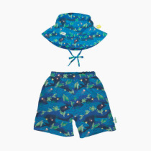 GREEN SPROUTS UPF 50+ Swim Trunks with Built-in Diaper & Hat - Navy Turtle Journey, 0-6 Months