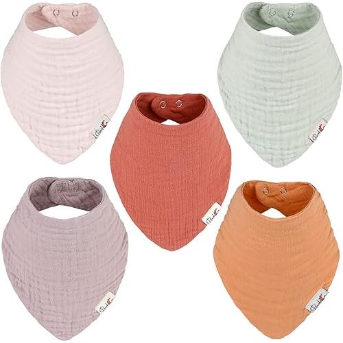 Muslin Baby Bibs, 100% Organic Cotton Baby Bandana Drool Bibs for Boy and Girls, Newborn Bib for Teething and Drooling