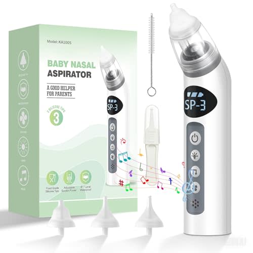 Bivni Baby Nasal Aspirator,IPX7 Waterproof Electric Nasal Aspirator for Baby,with 3 Silicone Tips, Adjustable 3 Levels Suction,8 Light Soothing Function & Music