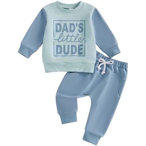 MoZiKQin Baby Boy Fall Winter Clothes Dads Little Dude Long Sleeve Shirt and Pants Set Cute Infant Toddler Boy Outfits