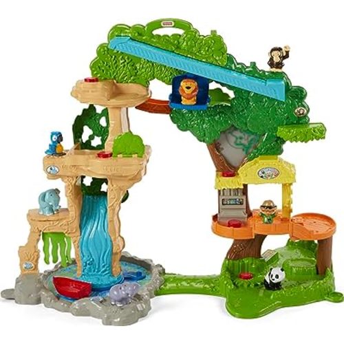 Fisher-Price Little People Toddler Toy Share & Care Safari 2-Ft Tall Playset with Lights Sounds & 7 Figures for Pretend Play Ages 1+ years