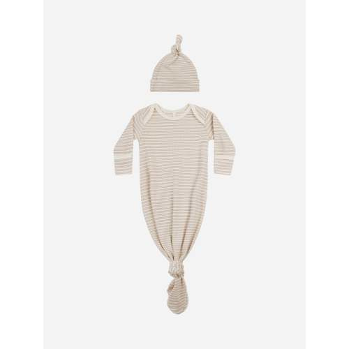 Knotted Baby Gown + Hat Set || Oat Stripe