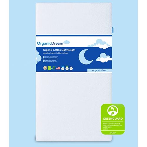 Organic Dream Crib and Toddler Mattress - 100% Breathable Proven to Reduce Suffocation Risk, 100% Washable Cover, Baby + Toddler Bed, GREENGUARD Certified, Hypoallergenic - Deluxe 5"- White