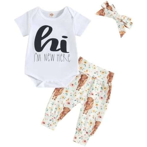 SAYOO Baby Layette Set Infant Boy Farm Animals Bodysuit Clothes Letter Romper+Pants Newborn Coming Home Outfit with Hat