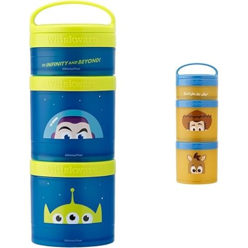Whiskware Disney Pixar Stackable Snack Containers, Set of 3 Interlocking Polypropylene Cups for Kids, Toy Story