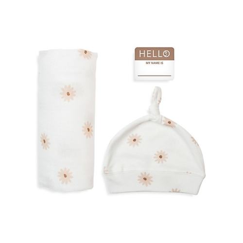 Hello World Daises 2-Piece Bamboo Muslin Swaddle Blanket & Hat Set