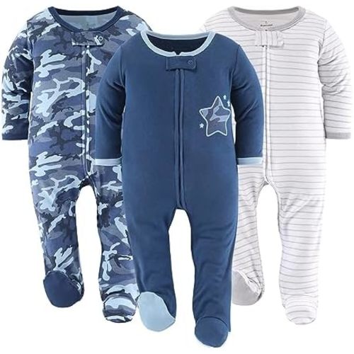 The Peanutshell Footed Pajamas Sleepers for Baby Boys, Sleep and Play Footies, 3 Pack