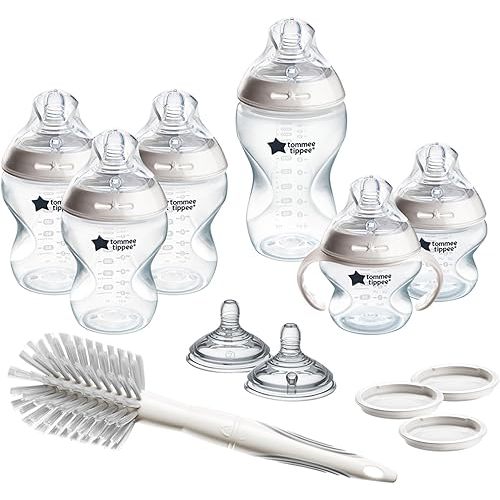 Tommee Tippee Natural Start Grow with Baby Bottle Set, 5oz, 9oz & 11oz Baby Bottles, Slow, Medium & Thicker Flow Breast-Like Nipples with Anti-Colic Valves, Removable Bottle Handles, Self-Sterilizing