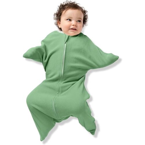 SleepingBaby Zipadee-Zip Transition Swaddle - Fleece Baby Swaddle Blanket with Zipper Convenience - Fleece Basil, Large (12-24 Month)