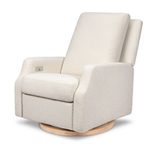 Namesake Crewe Electronic Swivel Glider Recliner - Ivory Boucle with Light Wood Base