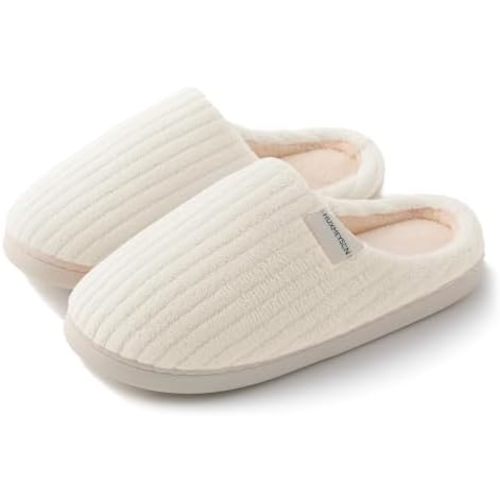 HUXMEYSON Slippers for Women, Warm Memory Foam Comfy House Slippers with Anti-Skid Rubber Sole for Indoor and Outdoor