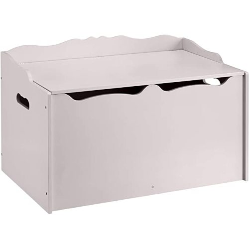 Amazon Basics Kids Wooden Toy Storage Chest with Safety Lid, Spacious Organizer for Bedroom, Gray, 30" x 18" x 19"