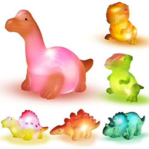 Light Up Bath Toys,6 Packs Floating Dinosaur Bathtub Toys for Toddlers,No Hole Baby Bath Toys for Kids,Great Birthday Christmas Easter for Boy and Girl Preschool