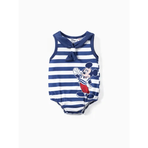 Disney Mickey and Friends Baby Boy/Girl 1pc Naia™ Navy Collar Striped Sleeveless Romper