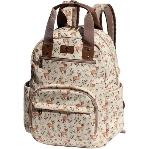 Diaper Bag Backpack, Large Capacity Multifunction Baby Essentials Fashion Travel Pack Linen Canvas office Laptop Bag (Corduroy Fawn)