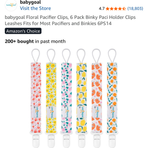 babygoal Floral Pacifier Clips, 6 Pack Binky Paci Holder Clips Leashes Fits for Most Pacifiers and Binkies 6PS14