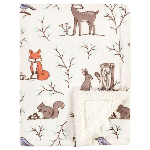 Hudson Baby Infant Girl Plush Blanket With Faux Shearling Back, Enchanted Forest, One Size