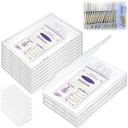 12 Pack Freeze Flat Breast Milk Bags Storage Organizer Tray, Freezer-Friendly Breastmilk Storage Containers Fits 2-6oz Bags, Breastfeeding Bags Organization 7.5x5.1x0.7in
