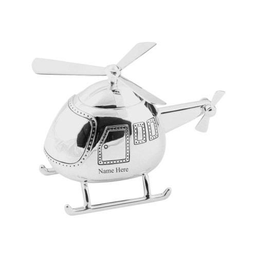 Personalised Engraved Silver-plated Helicopter Bank Money Box Christening / Birthday Gift