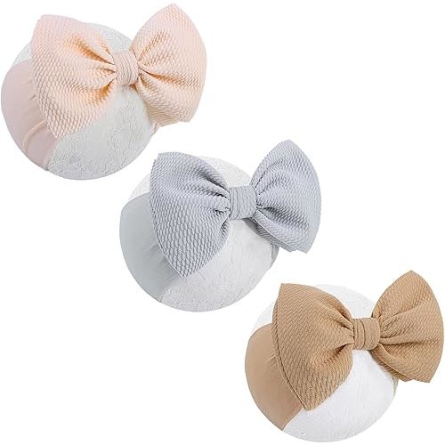 Oversized Headbands with Bows and Elastics for Girls, Infants, Toddlers, Kids - 3 Pack Gray