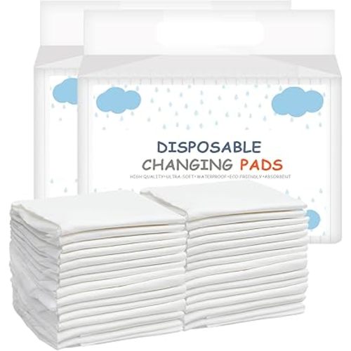 Baby Disposable Changing Pad, 50 Pack Soft Non-Woven Fabric Breathable Waterproof Underpads, Portable Leak-Proof Mattress Protector, Incontinence Bed Pads （Big White）